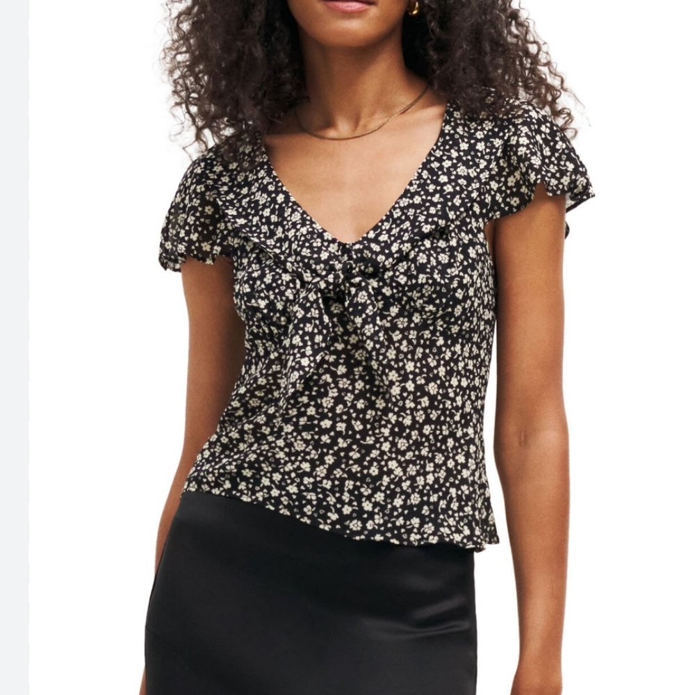 Reformation Britta Top Black Floral